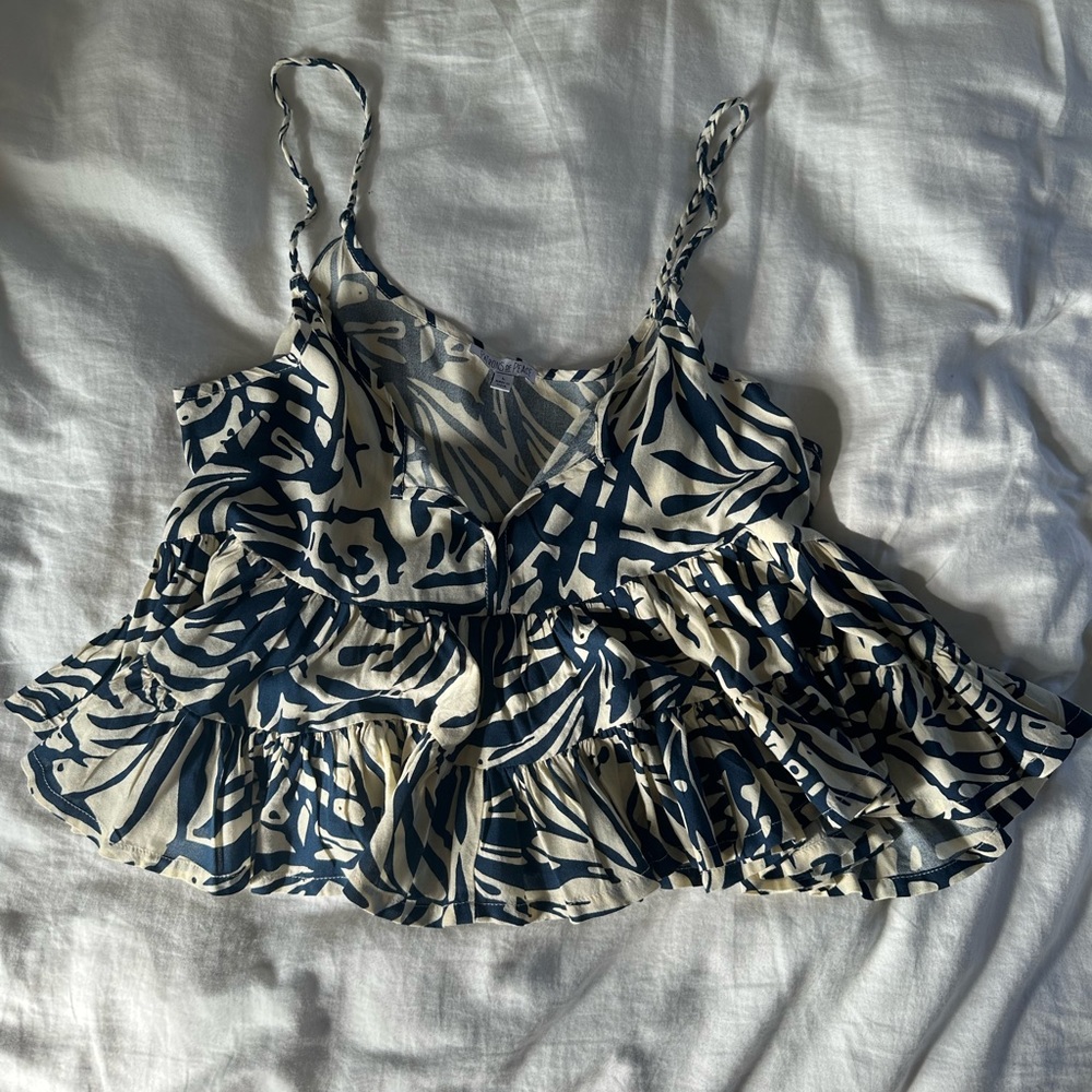 navy and cream print tank top